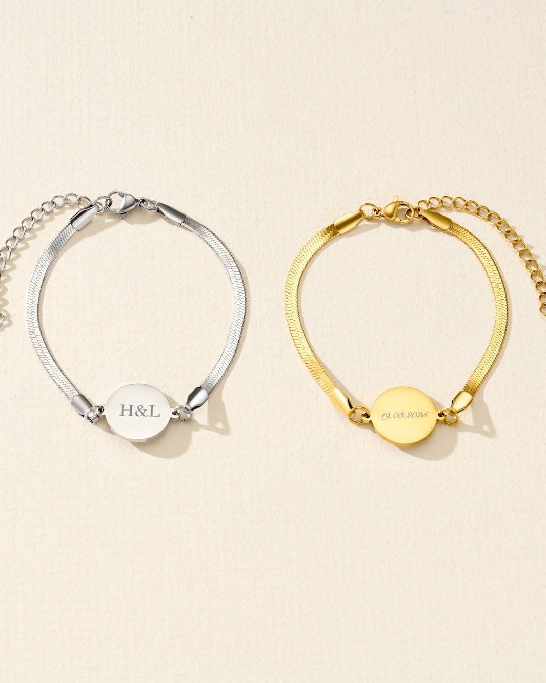 Personalised Disc Herringbone Bracelet